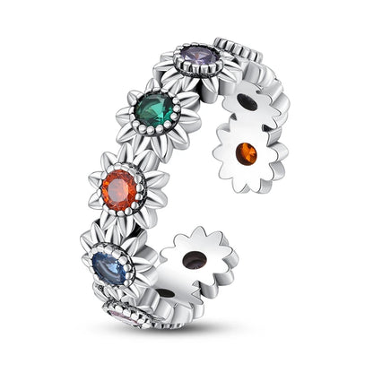 925 Silver Color with Blue Zircon Butterfly Leaf Flower Rings