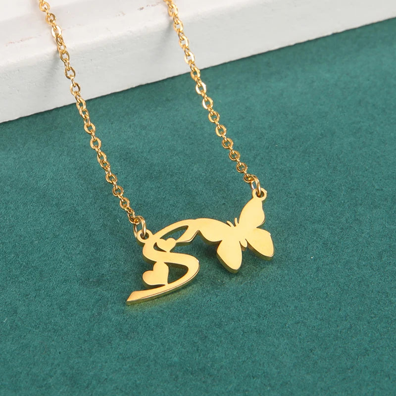 New Fashion 26 Initials Letter Pendant Butterfly Necklace