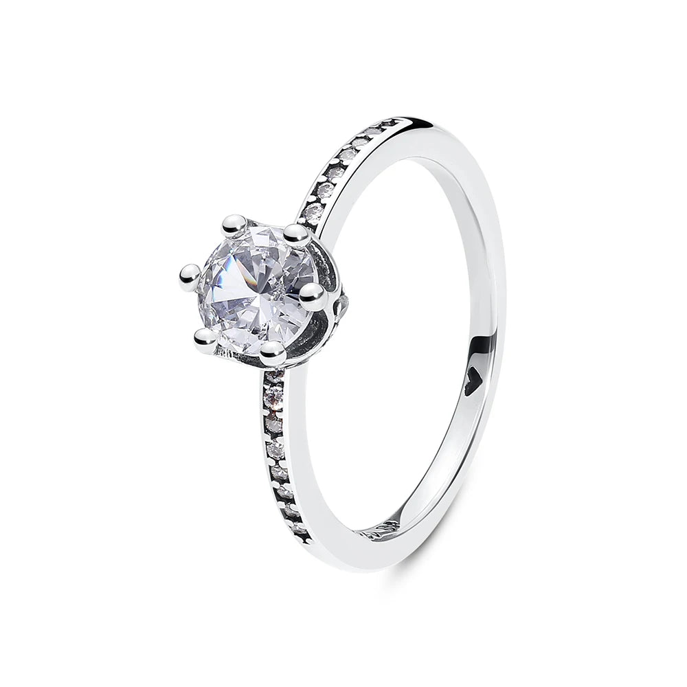 925 Sterling Silver Crown Crystal Ring in Rose Gold
