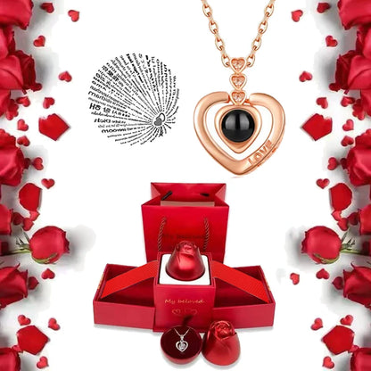 I Love You Projection S925 Necklace – 100 Languages with Rose Gift Box