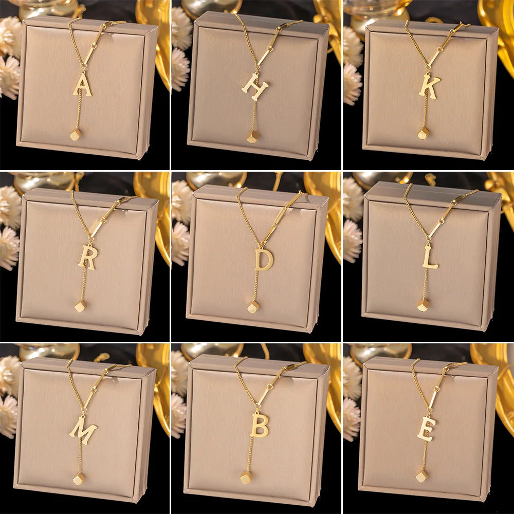 Initial Letter Stainless Steel Pendant Necklace for Women