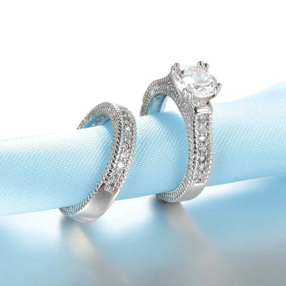 Elegant 925 Sterling Silver Couple Cubic Zircon Stone Rings