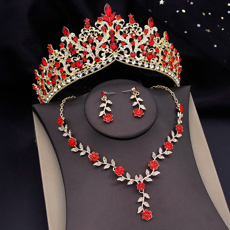 3 Pcs Baroque Bridal Wedding Crown Jewelry Sets and Tiaras For Women