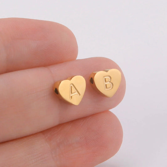 Initial Letter Heart Charm Stainless Steel Gold Color