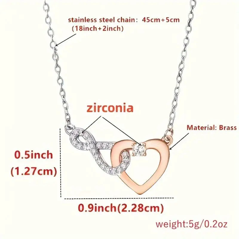 Elegant CZ Heart Infinity Symbol Pendant Necklace