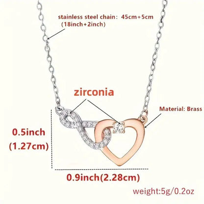 Elegant CZ Heart Infinity Symbol Pendant Necklace