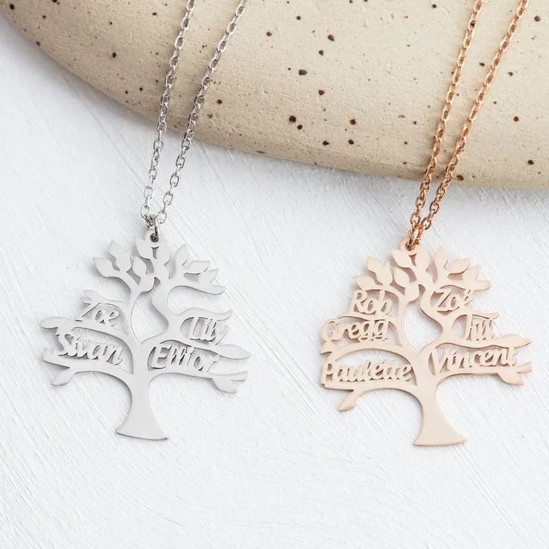 Tree of Life Pendant Necklace Personalized Family Member Name Stainless Steel Jewelry Choker Gift