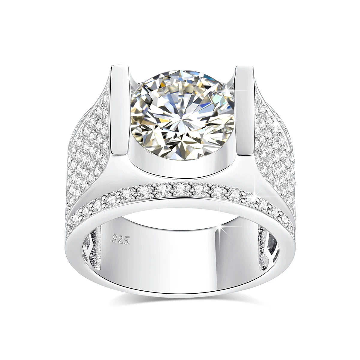 4CT, 10MM Moissanite Men’s Ring 925 Silver Hip Hop Jewelry With Certificate