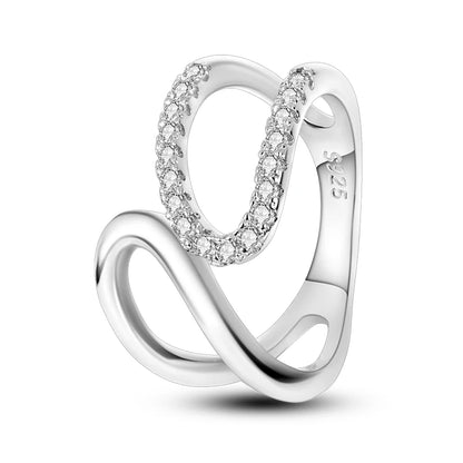 925 Sterling Silver Geometric Overlapping Zircon Rings