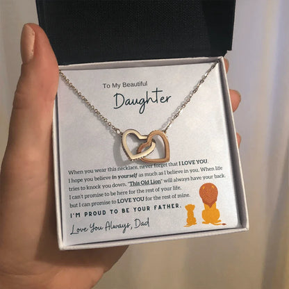 To My Daughter Gifts from Dad – Interlocking Two Heart Stainless Steel Necklace