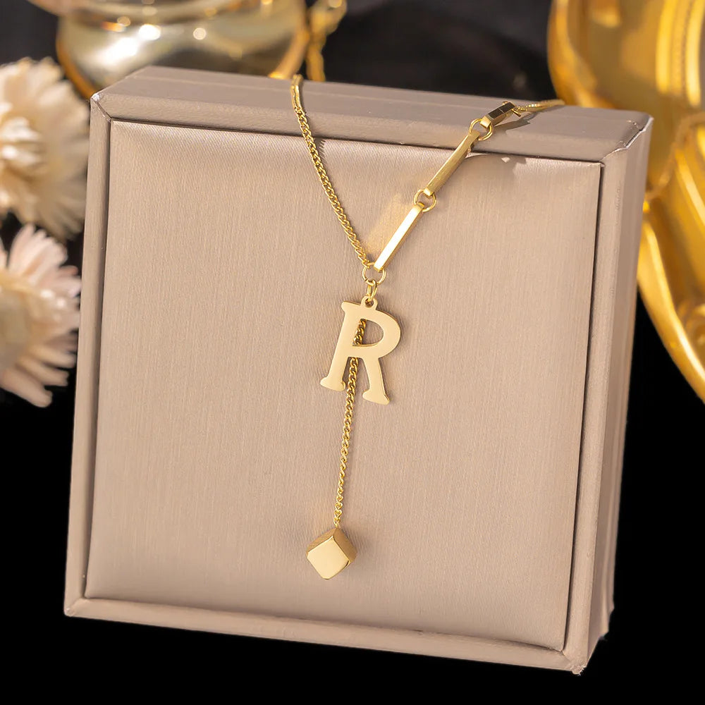 Initial Letter Stainless Steel Pendant Necklace for Women