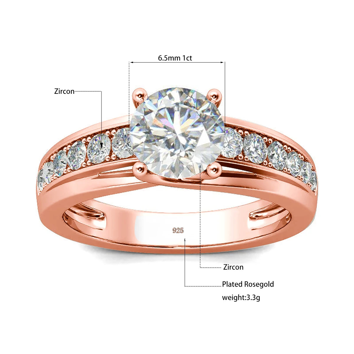 1 Carat Moissanite Ring for Women 925 Silver, Rhodium Plated, Certified Jewelry