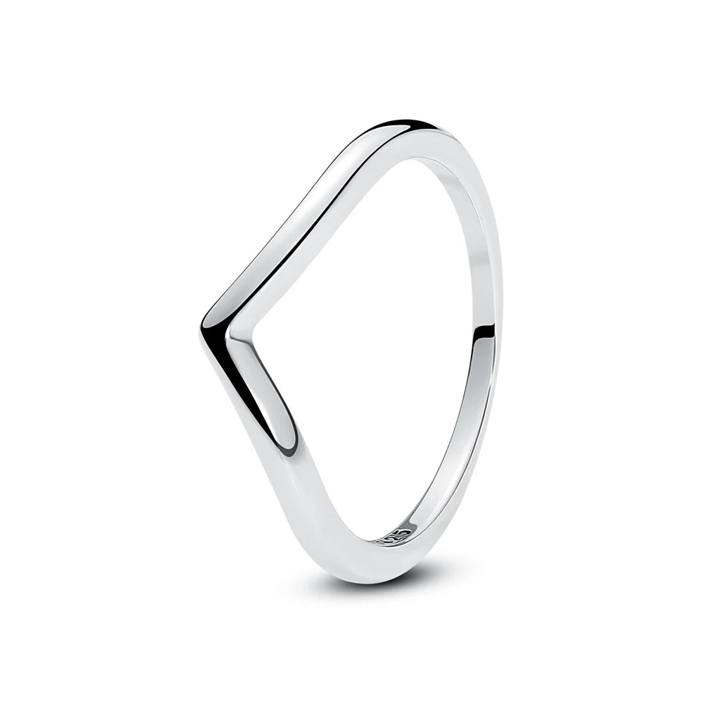 925 Sterling Silver Love Heart Crown Wishbone Zircon Ring