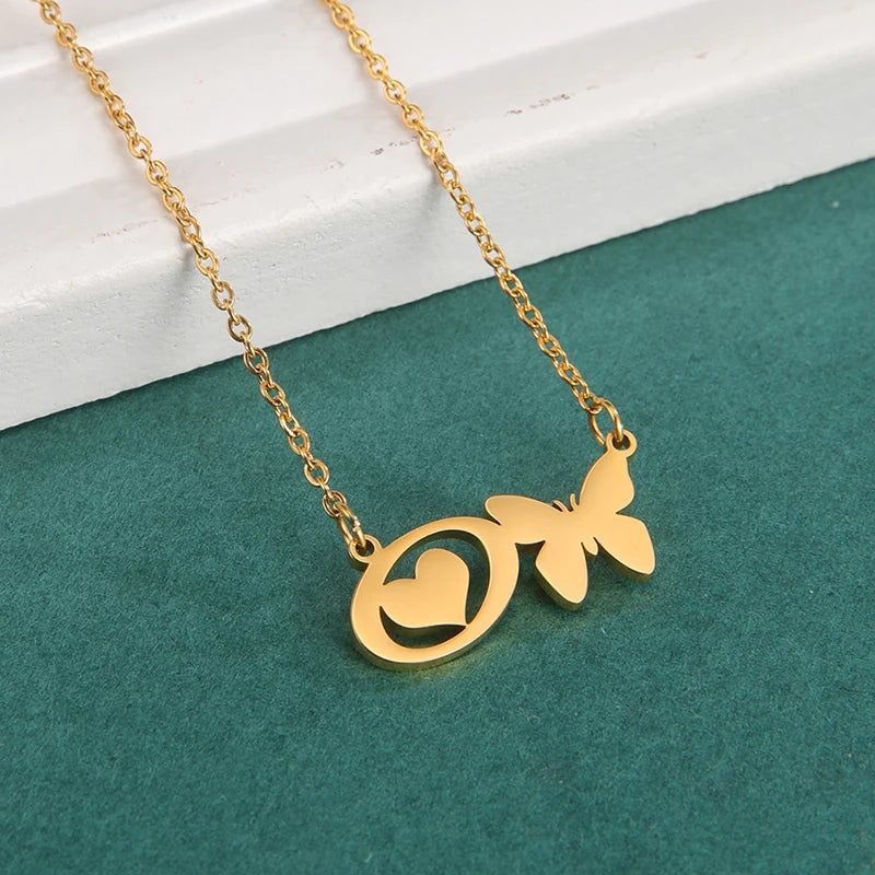 New Fashion 26 Initials Letter Pendant Butterfly Necklace