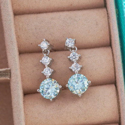 925 Sterling Silver 1 Carat Blue Color Moissanite Women Drop Earrings