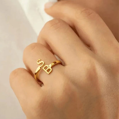 Uniqueura Stainless Steel Couple Rings Custom Gold Initial Ring Personalized