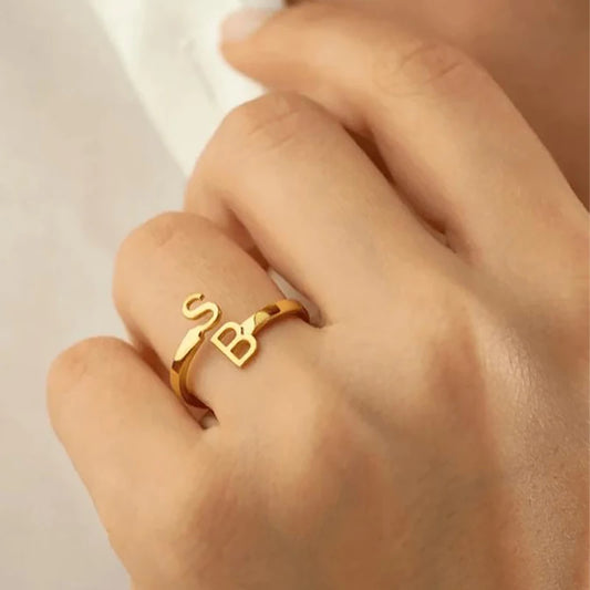 Uniqueura Stainless Steel Couple Rings Custom Gold Initial Ring Personalized