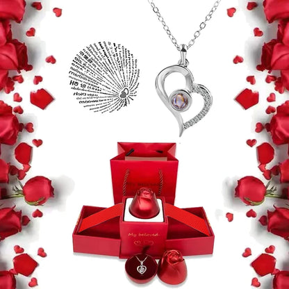 I Love You Projection S925 Necklace – 100 Languages with Rose Gift Box