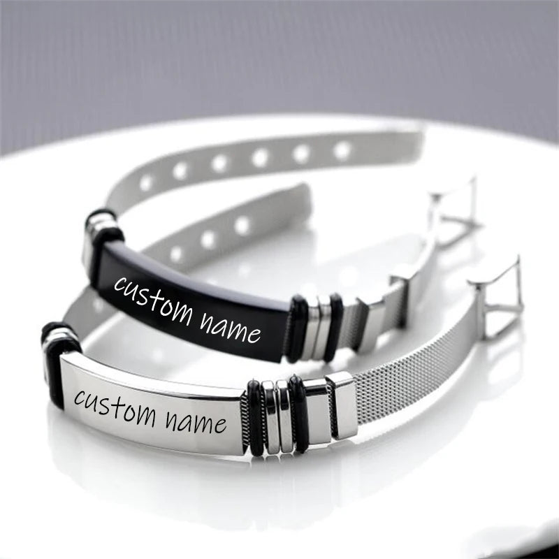 Personalized Picture Unisex Bracelet Custom Stainless Steel Engraved Photo & Text Name Adjustable ID Bracelet