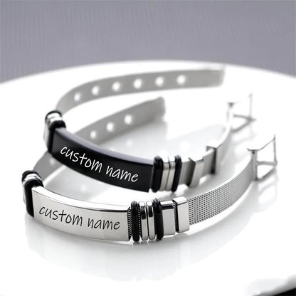 Personalized Picture Unisex Bracelet Custom Stainless Steel Engraved Photo & Text Name Adjustable ID Bracelet