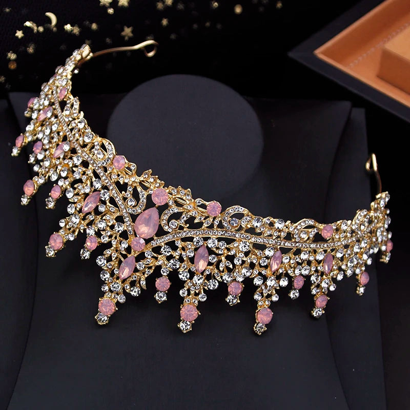 Vintage Royal Queen Bridal Wedding Crown with Jewelry Sets For Women
