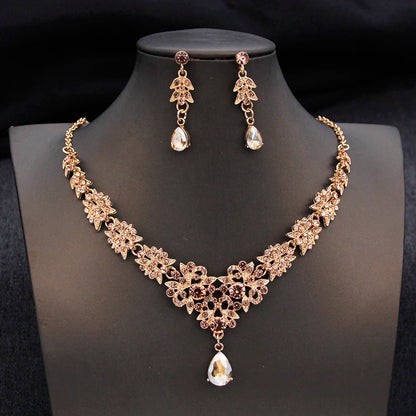 Royal Queen Champagne Tiara and Crown Bridal Jewelry Sets For Women