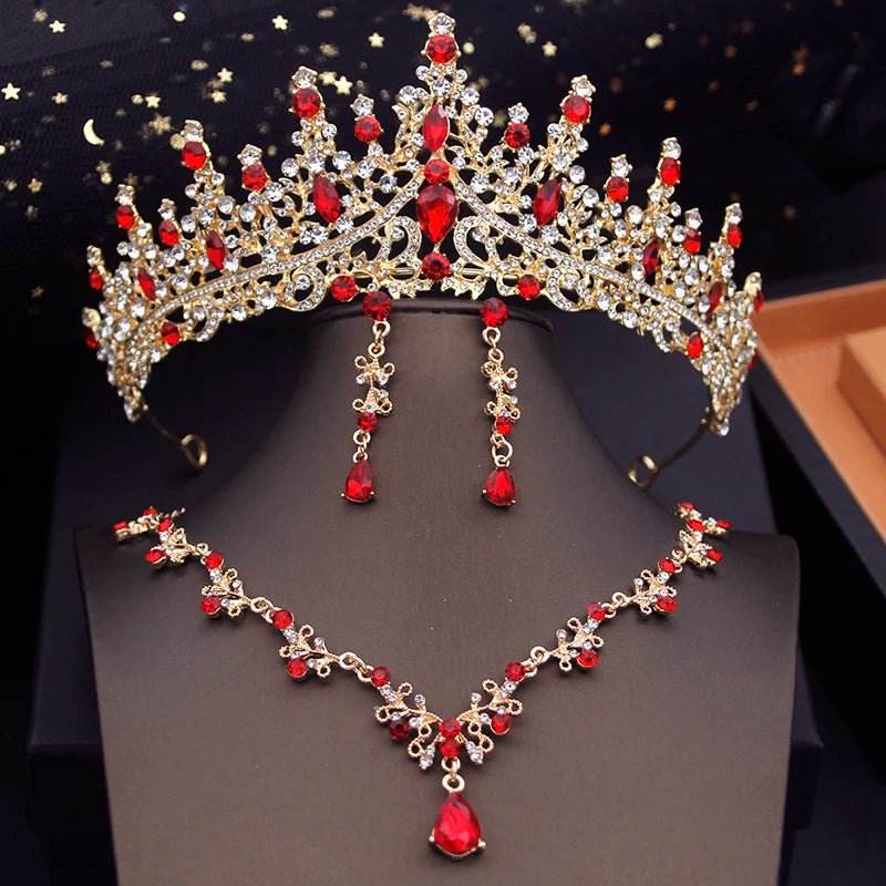 Green Crown Bridal Jewelry Set with Choker Necklace and Tiara for Weddings