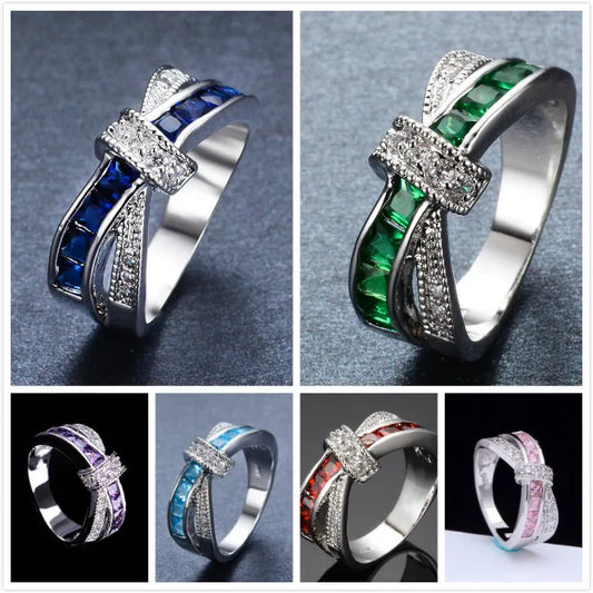 Hot 925 Sterling Silver Colored Zircon Rings for Women