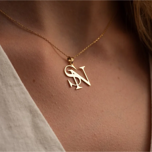 Custom Gold Color Double Initials Necklaces For Women