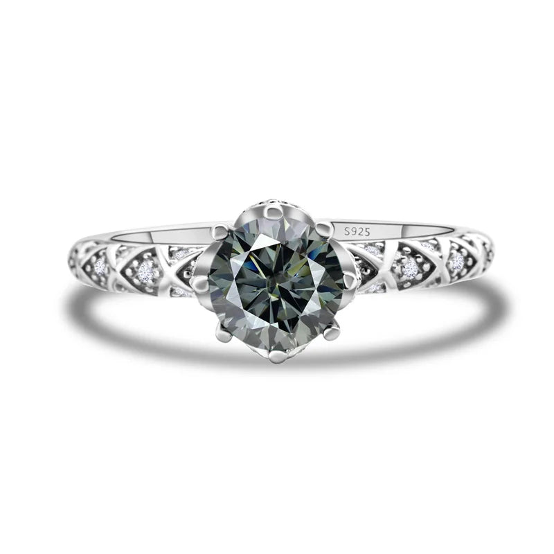 1 Carat 6.5mm D Color Moissanite Engagement Ring 925 Sterling Silver