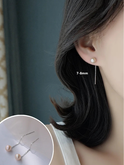 925 Sterling Silver Tassel Pearl Earrings – Elegant Korean Style for Women