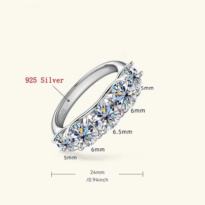 18K Plated 3.6CT Moissanite 5-Stone Ring for Women in S925 Silver with GRA