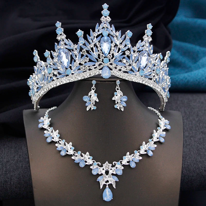 Royal Queen 3 Pcs Tiaras and necklace earrings for Bridal Jewelry Sets