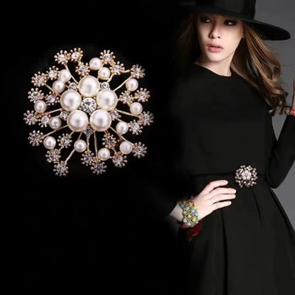 Luxury Snowflake Pearl Crystal Brooch For Women's Jewelry