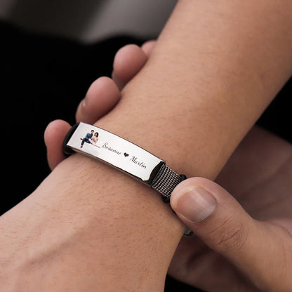 Personalized Picture Unisex Bracelet Custom Stainless Steel Engraved Photo & Text Name Adjustable ID Bracelet