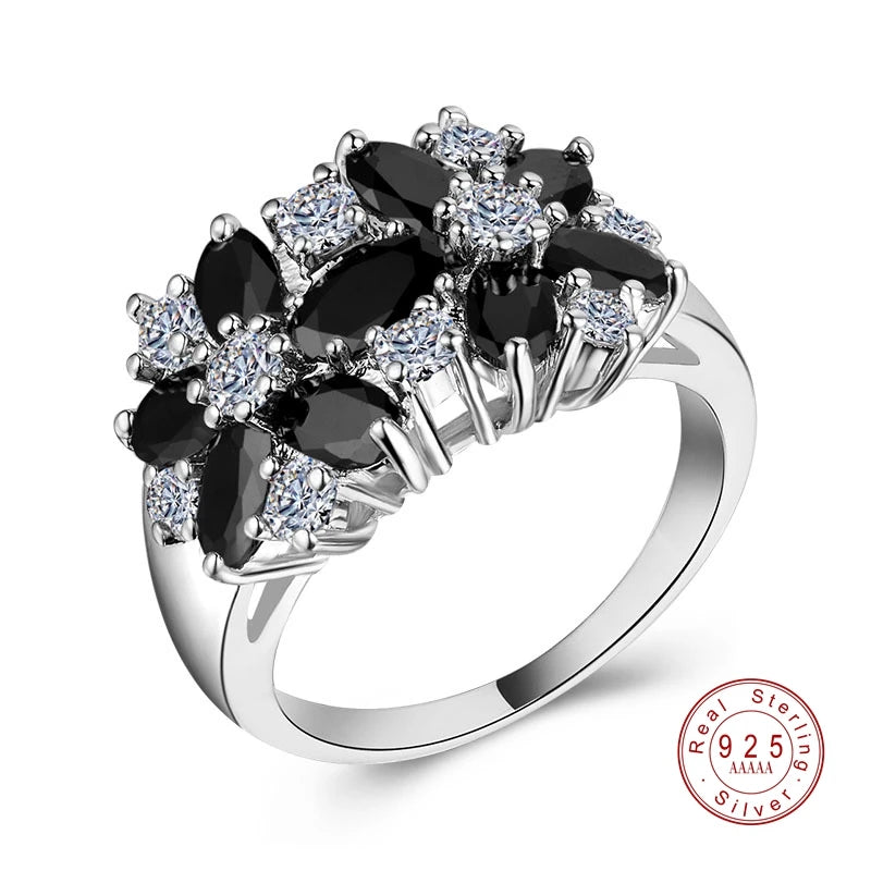 925 Sterling Silver Cubic Zirconia Crystal Ring for Women Jewelry Gifts