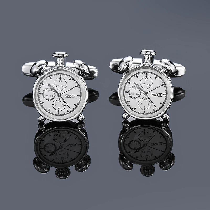 Vintage Clock Cufflinks Men's French Shirt Cufflinks Copper Material Clock Alarm