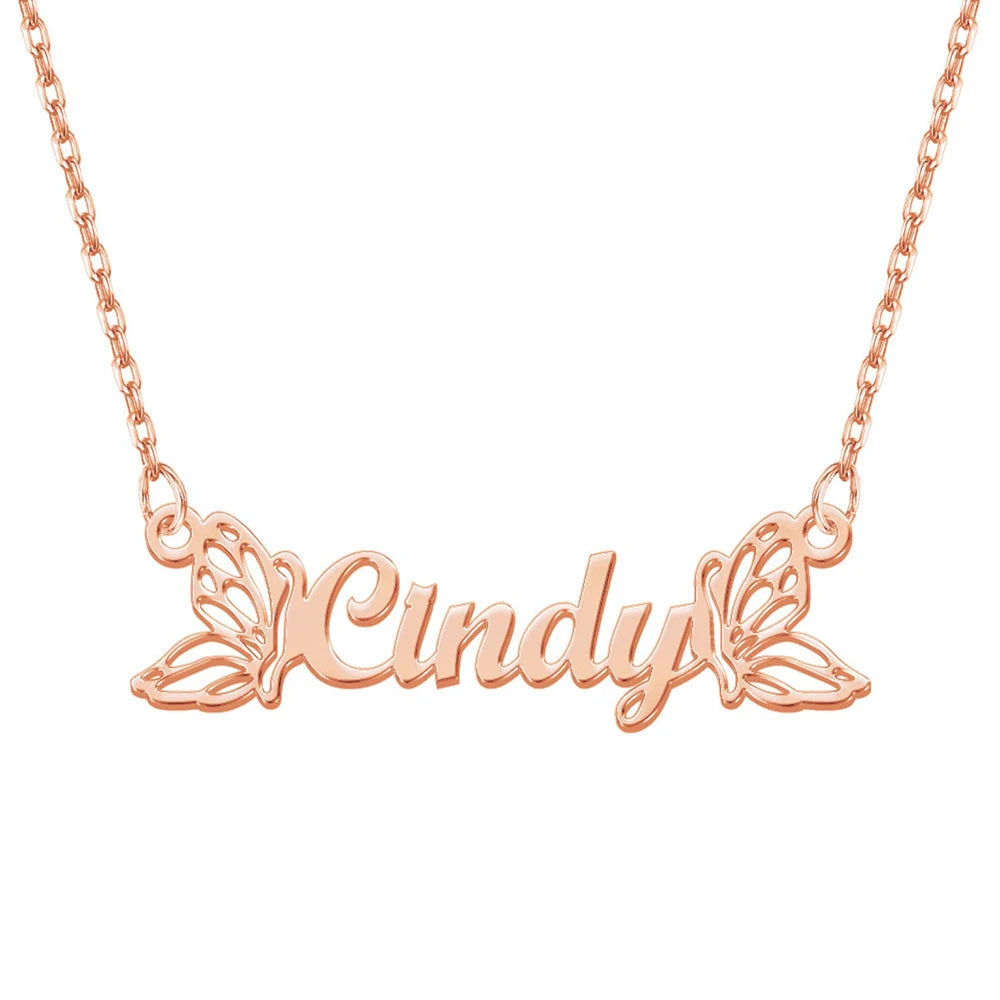 Personalized Name Customized Necklace, Two Exquisite Butterfly