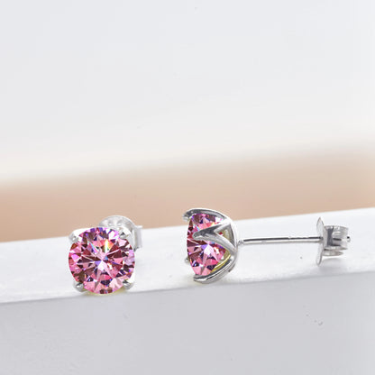 925 Silver Pink Moissanite Earrings – 1ct (6.5mm) Screw Back Gift for Her