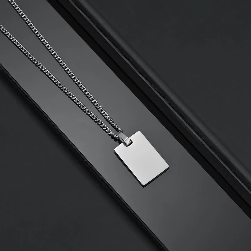 Unisex Custom Photo Name Rectangle Pendant Necklace Stainless Steel