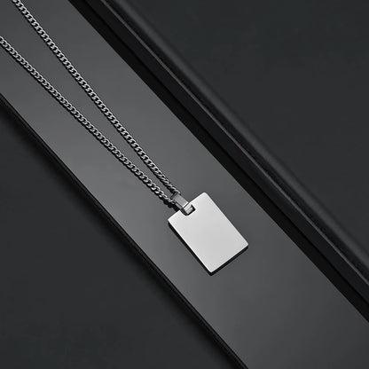 Unisex Custom Photo Name Rectangle Pendant Necklace Stainless Steel