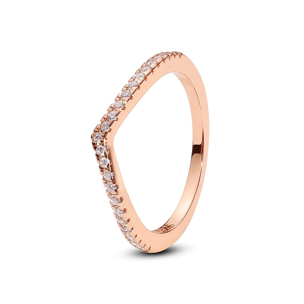 925 Sterling Silver Love Heart Crown Wishbone Zircon Ring