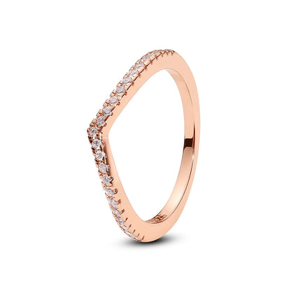 925 Sterling Silver Love Heart Crown Wishbone Zircon Ring