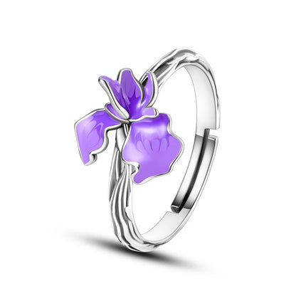 925 Silver Color with Blue Zircon Butterfly Leaf Flower Rings