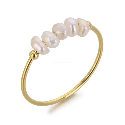 Gold Simulated Pearl Thin Ring – Waterproof Stainless Steel Index Finger Jewelry for Women