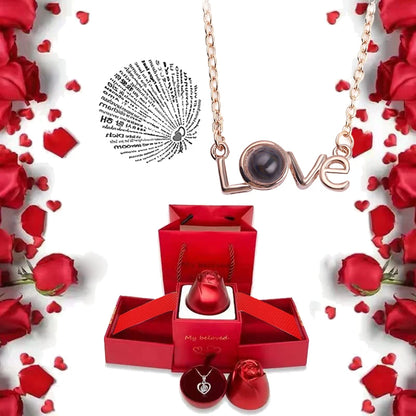 I Love You Projection S925 Necklace – 100 Languages with Rose Gift Box