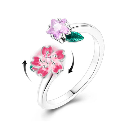 925 Silver Color with Blue Zircon Butterfly Leaf Flower Rings