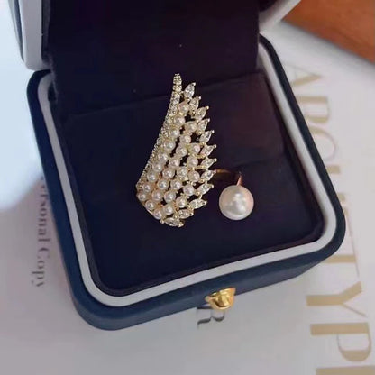 Elegant Adjustable Angel Wing Pearl Ring – Luxury Women's Charm Jewelry