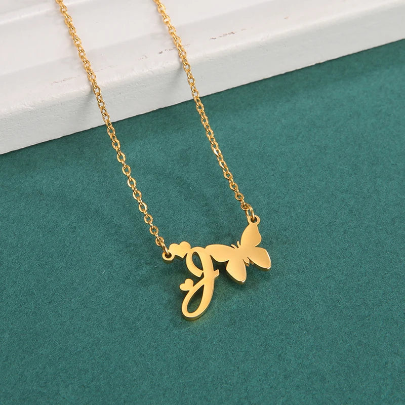 New Fashion 26 Initials Letter Pendant Butterfly Necklace