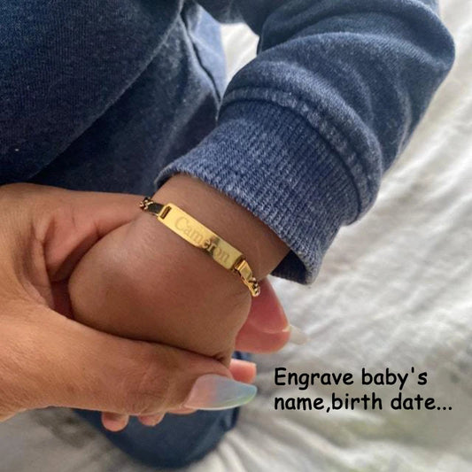 Engraved Baby Name Bracelet Custom Letter Date Kids Jewelry Stainless Steel
